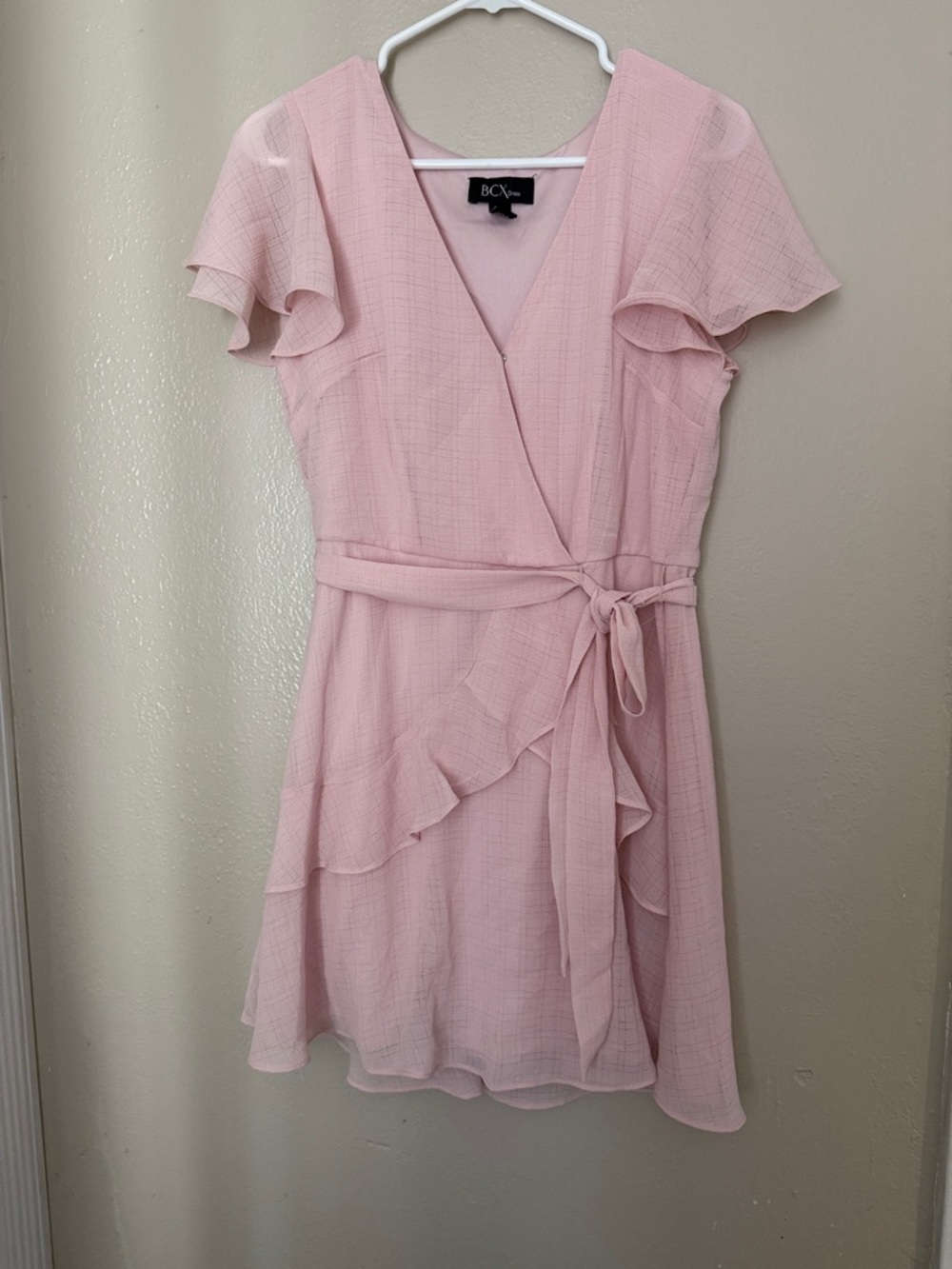 BCX Light Pink Flutter Sleeve Wrap Dress